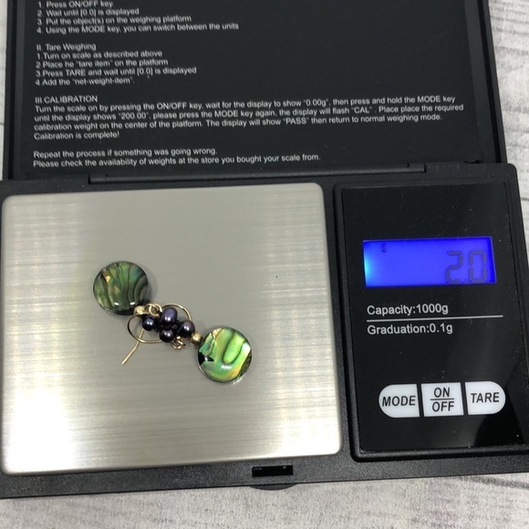 Leach & Garner 585 14k gold abalone and pearl elegant dangle drop earrings - Picture 7 of 7